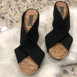 Esprit Oceane Crisscross Black Elastic Cork Heel Wedge Sandal SUPER CUTE!!!